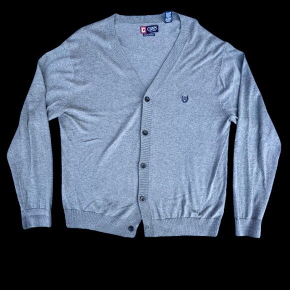 Chaps Button Front Cardigan Mens XL Heather Gray Pima Cotton Grandpa Academia - Picture 1 of 7